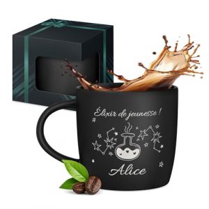 Maverton Mug personnalis&eacute; pour femmes - 40cl Tasse &agrave; Th&eacute; Personnalisable avec Pr&eacute;nom pour elle - Tasse d&eacute;corative pour Coll&egrave;gue - Cadeau original - Diff&eacute;rents Designs - int&eacute;rieur noir - &eacute;lixir (MAVERTON, neuf)