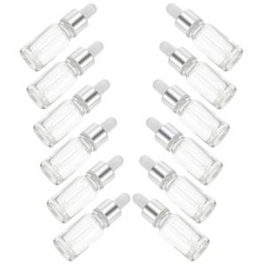 DECHOUS Lot de 12 Flacons Compte-gouttes en Verre 20 Ml Transparents Pipette Blanche et Bague Argent&eacute;e, Bouteilles Vides pour Huiles Essentielles et Parfums, pour Voyage et Aromath&eacute;rapie (Delicious.C, neuf)