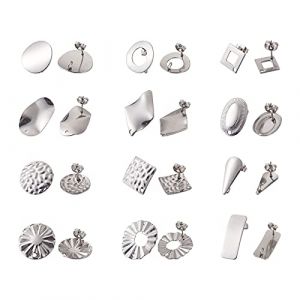 PandaHall Lot de 24 tiges de boucles d'oreilles &agrave; tige en acier inoxydable avec boucle, 12 styles de clous d'oreilles avec fermoirs pour la fabrication de boucles d'oreilles, bijoux (Yilisi Jewelry, neuf)