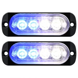 Willpower 2pcs 4LED Feu Stroboscopique Urgent Bleu Blanc Feux de Gabarit Latéraux Voiture 12V 24V Barre Lumineuse LED Balise Clignotante de Sécurité pour Remorque Utilitaire Bateau Tracteur Véhicule (YZ-EU, neuf)