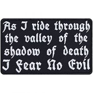 Écusson Thermocollant Biker "As I ride through the valley of the shadow of death - I FEAR NO EVIL" Patch à coudre/à repasser | Application pour accessoires de moto | 90x55mm (EXPRESS-STICKEREI, neuf)