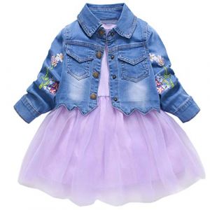 Yao 2-6 Ans Ensemble de vêtements pour Filles Printemps Automne Veste en Jean pour Enfants et Robe à Manches Longues 2 pièces(Mauve,5A) (LittleWish, neuf)