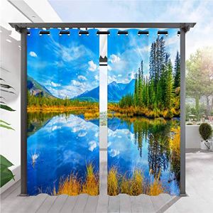 ANHOPE Rideaux D'ext&eacute;rieur Imperm&eacute;able Rideau Ext&eacute;rieur avec Oeillet Rideaux Imprime Nature Paysage For&ecirc;t Lac Montagne Rideau pour Pergola Terrasse Jardin Balcon 132L X 214H cm (2 Panneaux) (ANHOPE HOME, neuf)