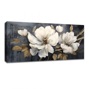 FajerminArt Cadre en Bois Grande Impression sur Toile Fleurs de Pivoine Blanche Image sur Toile Peintures Vintage Floral Moderne Mural Tableau Decoration Murale Salon Chambre pr&ecirc;t &agrave; accrocher 50x120cm (Yiwu Decor Art Co Ltd, neuf)