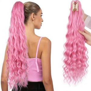 Extensions de cheveux synth&eacute;tiques &agrave; clipser pour queue de cheval de 80 cm de long, boucl&eacute;s et ondul&eacute;s (d&eacute;grad&eacute; gris argent&eacute;) (YOUDASM, neuf)