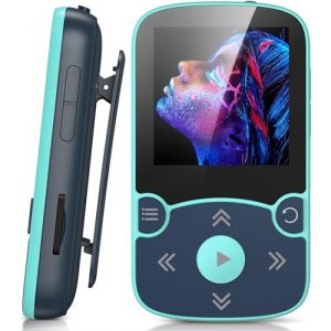 AGPTEK 64Go MP3 Bluetooth 5.3 avec Clip, Lecteur MP3 Baladeur Sport Portable HiFi, Lecteur Musique avec Bouton Volume, Radio FM/Podom&egrave;tre/Enregistreur Vocal, Extensible pour 192Go-Bleu (Dreameater, neuf)