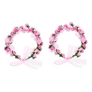 FRCOLOR 2 Pièces Couronne De Mariée Mori Bandeau De Mariage Accessoire De Cheveux De Fille De Fleur Bandeaux De Mariage Bandeau De Mariée Mariage Floral Guirlandes De Fleurs Rose (White Beach, neuf)