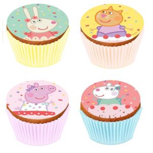 Kardasis Peppa Pig Cupcake Topper Muffin Décoration | Topper comestible pour gâteaux Et Cupcake | Décoration de gâteau pour l'anniversaire thème Peppa Pig | 5,3cm + 12 pièces (MICHAEL KAI EFTHYMIOS KARDASIS LLC, neuf)