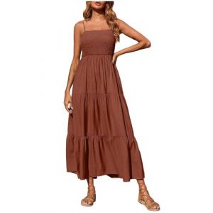 Robe smock pour femme, grande taille, robe à volants, taille élastique, robe trapèze, robe sexy à bretelles spaghetti, robe basse de couleur unie, longueur cheville, robe d'été longue fluide, robe (shengtongshen gongsi, neuf)