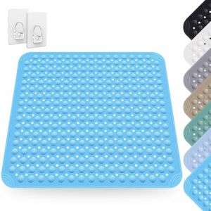 Tapis De Douche, 80 x 80 cm Tapis Antid&eacute;rapant avec Ventouses avec Trous D'&eacute;vacuation, Tapis Antid&eacute;rapant en PVC, Tapis de Douche Carr&eacute; Lavable, Lavable en Machine, pour Douche et Sauna, Bleu Oc&eacute;an (ARCPNRT Eur, neuf)