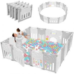 Dripex Parc B&eacute;b&eacute; Modulable et Pliable avec Porte et Panneau d'Activit&eacute;, Parcs Enfant Modulable 18 Panneaux Plastique, 190x190x62cm, Facile &agrave; Assembler et Transporter en Int&eacute;rieur/Ext&eacute;rieur, Gris (Dreamome FR, neuf)