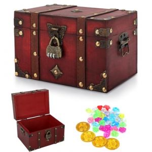 Coffre Au Tresor Enfant Avec Cadenas Pirate Mini Coffre-Fort En Bois Avec Serrure à Combinaison (HYYM, neuf)