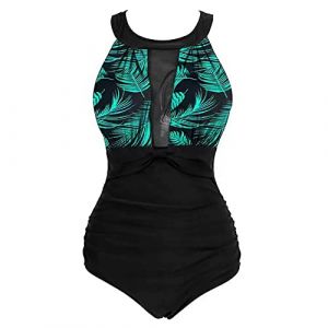Viloree Maillots de Bain 1 Pièce Femme Amincissant Bikini Grande Taille Monokini Push up Feuilles Vertes 3XL (Viloree, neuf)