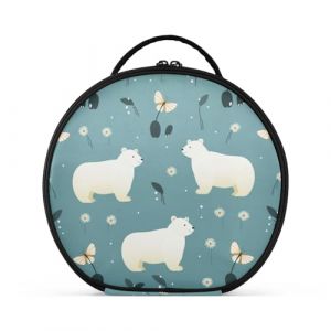 Motif Répétitif Ours Blanc Créativité Trousse Sac Cosmétique Circulaire de Maquillage Pochette Sacs avec Cloisons Amovibles pour Voyage Filles (HULAHULA, neuf)