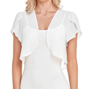Gilet Mariage Femme Bolero Mariage Boléro Veste Courte Chic Mousseline de Soie Gilet à Manches Évasées 3/4 Boléro Cardigan Boléro Court Gilet Léger Élégant Courte Mousseline de Soie Veste (hoarse-NU, neuf)