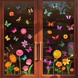 Zindoo Stickers Fenetre Printemps Autocollant Fenetre 81 Pcs Fleur Papillon Electrostatique Réutilisable Impression Recto-Verso Décorations de Fenêtre Porte Miroir pour Maison Boutique Chambre (Luida-EU, neuf)
