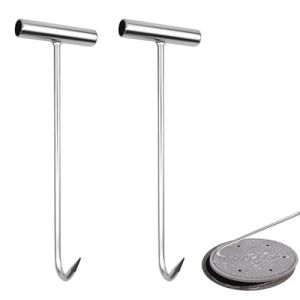 MISIQIMA 2 Pi&egrave;ces Couvercle de Regard Crochet, Crochet de Plaque D'&eacute;gout en Acier Inoxydable, Crochets de Levage Lourds Crochet Leve Plaque pour Couvercles de Regard, Portes Roulantes (AMSQ EU, neuf)