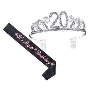 TOVINANNA Couronne de F&ecirc;te Strass Transparents Peigne &agrave; Cheveux Couronne &Eacute;charpe D&eacute;corative 20 Ans Accessoire L&eacute;ger et Solide pour C&eacute;l&eacute;bration D&rsquo;Anniversaire Ceinture D&rsquo;&Eacute;tiquette (JIGZAG, neuf)