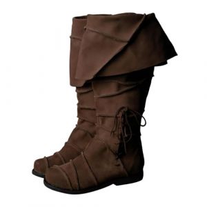 G&eacute;n&eacute;rique Chaussures M&eacute;di&eacute;vales Renaissance Bottes De Chevalier Gothique en Cuir PU Viking Bottes De Pirate R&eacute;tro &agrave; Fond Plat pour Cosplay Adulte Bottes Hautes &agrave; Talons Bas pour Hommes Vetement (Zonvy, neuf)