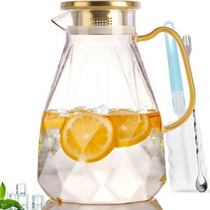 Yirilan Pichet en verre de 2,2 litres avec couvercle, carafe à thé glacé pour réfrigérateur, carafe à eau en verre avec couvercle, grande carafe à eau pour jus, lait, boissons froides ou chaudes (miudeco, neuf)