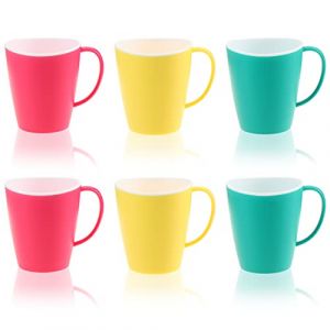 com-four® 6x tasses à café avec poignées - gobelets en plastique réutilisables - gobelets en plastique aux couleurs vives - théière incassable (06 pièces - 350ml - Vert/Jaune/Rose) (COM-FOUR  Vertriebs GmbH, neuf)