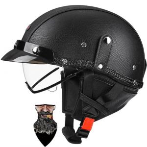 HALYING Casque Jet Moto Homme/Femme Homologué ECE - Demi-Casque Vintage Retro avec Visière Rétractable - Doublure Respirante Amovible Lavable - Boucle Rapide - pour Scooter/Cruiser (GBBgbb, neuf)