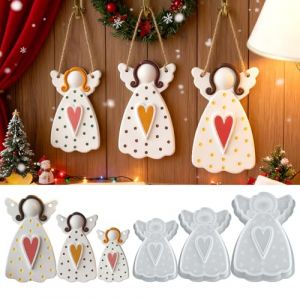 CHIHOLEN Lot de 3 moules en silicone en forme d'ange - Moules de Noël avec cœur - Moules en plâtre pour couler - Moule à bougie en silicone pour bricolage de résine, bougies, savon, plâtre (Chiholen-EU, neuf)