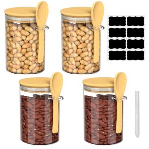Crynvor Lot de 4 Bocaux en Verre Herm&eacute;tique, Bocal en Verre avec Couvercle et Cuill&egrave;re, Boite Rangement Cuisine, Pot en Verre, Overnight Oats Jar, Pots et Bo&icirc;tes Conservation pour C&eacute;r&eacute;ales, Haricots (ANELY66, neuf)