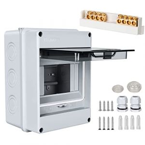 Boîte à fusibles - Montage en saillie - Sous-distribution IP65 - Avec 1 rangée de 5 modules - Bornes en laiton - Petit distributeur - Montage en saillie pour pièces humides, jardins, extérieur (BOICESCU CAPITAL, neuf)