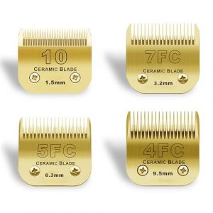 BESTBOMG 10+7FC+5FC+4FC Lame de Rechange pour toilettage de Chiens,Compatible avec Les séries Heiniger/Moser Max45 /Andis/Oster A5 Tondeuse pour Chien,Couper Longueur 1,5mm-9,5mm,Or (sodaer555, neuf)