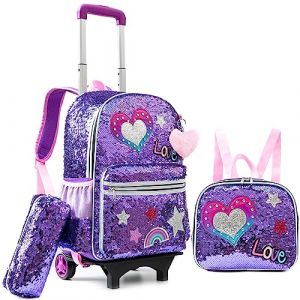 HTgroce Paillettes Cartable a Roulette Fille ce2, Cartable Fille Roulette Cartable à Roulette Fille (Lldaily EUR, neuf)