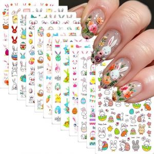 Auiremrti Set de Stickers pour Ongles 12 Feuilles, Stickers Lapin de Pâques pour Enfants et Adultes, Autocollants 3D Pâques pour Ongles, Stickers Ongles pour Art Créatif (EnshizhouGuixinDianzishangwu, neuf)