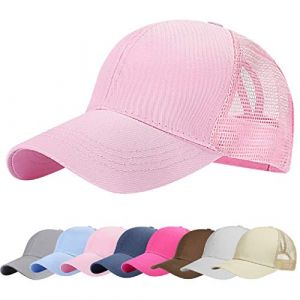 UMIPUBO Mesh Casquette de Baseball Unisexe Hip Hop Pure Color Casquette Baseball Cap Queue de Cheval Chapeau Snapback d'été (Rose) (Bukely, neuf)