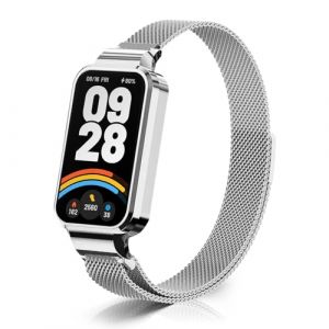 ZoRoll Bracelet Compatible avec Xiaomi Smart Band 9 Active/Xiaomi Redmi Band 3, Inoxydable Metal Sangle de Remplacement Magn&eacute;tique Bracelets pour Xiaomi Smart Band 9 Active/Redmi Band 3 - Argent (ZoYou_Flower, neuf)