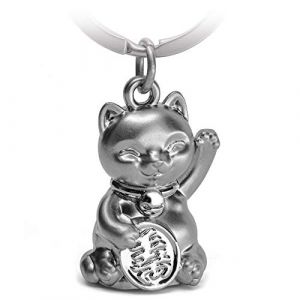 FABACH Maneki Neko Porte-cl&eacute;s &agrave; angle droit chat - porte-bonheur mignon - pendentif en m&eacute;tal - porte-cl&eacute;s cadeau, argent (argent) - FB_MANEKINEKO_SS (Unique Elements GmbH, neuf)