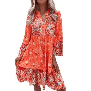 Robe été Femme Mi Longue Cache Coeur Femme Robe d'été Californienne avec Poches et Short intégré Couleur Unie Col V Mini Robe Dentelle Creuse Robes à Manches à Volants Robe de Plage Robe Mi-Longue (BAULMD?90% Big Promotion Without Discount Code ?, neuf)