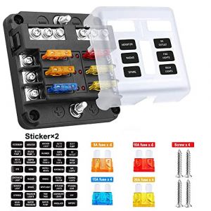 Gebildet 32V 6 Voies Boîte à Fusibles avec l'Indicateur LED, ATC/ATO Porte à Fusible pour Auto Bateau SUV Marine Trike, avec Couvercle de Protection +16pcs Fusible à Lame + Autocollants (Gebildet-FR, neuf)