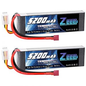 Zeee 3S Lipo Batterie 5200mAh 11,1V 60C 3S Batterie RC avec connecteur T pour FPV Racing Drones V&eacute;lo de Route Quadcopters Avion H&eacute;licopt&egrave;re RC Bateau RC Voiture (2 Paquets) (ZEEE POWER, neuf)
