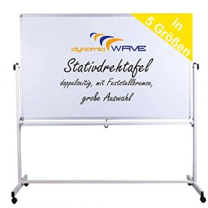 Dynamic-Wave 120 x 90cm tableau blanc/tableau blanc, mobile 2 faces pivotan, magnétique, Avec support et roulettes, Avec cadre en aluminium (Pan Mundo, neuf)