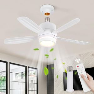 Ventilateur de plafond avec lumi&egrave;re,52cm Lampe Ventilateur Plafond avec Douille E27,Ultra Silencieux LED Lampe avec T&eacute;l&eacute;commande,3 Vitesses,3 temp&eacute;ratures Dimmable,pour Chambre Restaurant cuisine (Fangkuaitouzi, neuf)