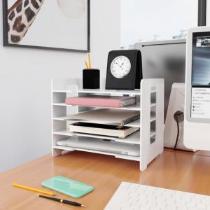 Bac &agrave; courrier r&eacute;glable- Organiseur de Documents A4 - pour l'&eacute;cole et la Maison - Fournitures de Bureau, 33,5 x 25,5 x 28 cm - 5 Couches - Blanc(2PC) (Hechheu, neuf)