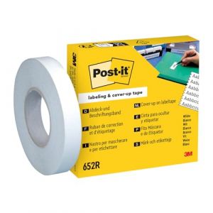 Post-it Ruban Adhésif de Correction et d’Étiquetage, 1 rouleau ( 8,42 mm x 17,7 m) Blanc - Repositionnable et Inscriptible (ProComponentes, neuf)
