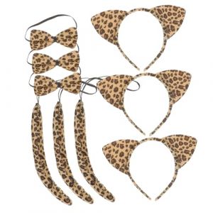 3 Ensembles Costume Animal Bandeau Oreilles de Chat Queue et Nœud pour Garçon Fille Déguisement Cosplay Cartoon pour Fête et Halloween (Belicious Helper, neuf)