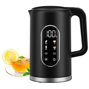 Bouilloire Electrique, 1,7L Contrôle de Temperature Reglable 40-100°C, Bouilloire Inox 2200w Ebullition Rapide Écran Numérique, Fonction de Maintien au Chaud, 4 températures préréglées, Sans BPA Noire (AIOD NDIZS, neuf)