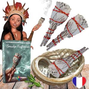 Sauge Blanche Purification - 3 B&acirc;tons de Sauge &Agrave; Br&ucirc;ler + Coquille d'Ormeau + Ebook Pratique (PDF) &ndash; pour Purifier Les &Eacute;nergies N&eacute;gatives et Esprits (Majestic's Boutique, neuf)
