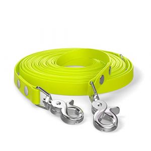 10m de Laisse à Pister, Laisse de Chien, 2 mousquetons & Anneau en D, Jaune Fluo, très Solide, résistante à la saleté et à l'eau (LUGIUM, neuf)