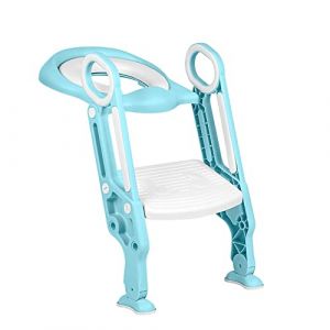 Siège de Toilette Enfant Reducteur de Toilette Pliable et Réglable Escalier Toilette Enfant avec Échelle Marche Réducteur de WC pour enfants 1-7 ans -blanc + vert clair (Hechheu, neuf)