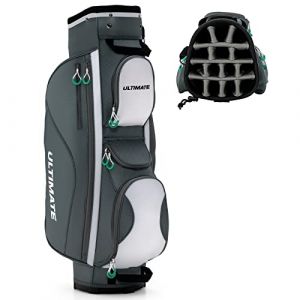 COSTWAY Sac de Chariot de Golf avec 14 Compartiments Séparés, 7 Poches Zippées Comprenant, Sac Isotherme, Sac de Club de Golf Portable avec Capuche Anti-Pluie/Housse Anti-Poussière (Modèle3-Gris) (FDS GmbH, neuf)