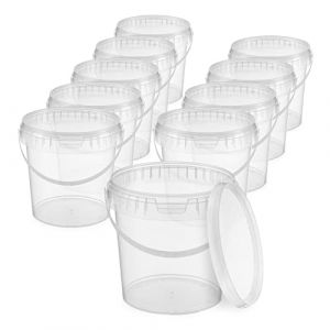 Benbow Seau avec Couvercle 1l Transparent 10x 1 litres - Convient pour Aliments, Stable, étanche à l'air, Anti-Fuite, inodore - Seau en Plastique - Vide (lackon, neuf)