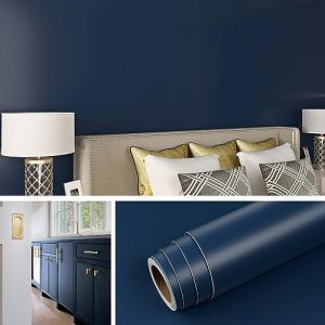 Livelynine Epais Papier Peint Bleu Nuit Imperméable Papier Peint Adhesif Mural Chambre Papier Adhesif pour Meuble Bleu Marine Vinyle Adhesif Bleu Foncé pour Table Armoire Placards de Cuisine 40CMx2M (Livelynine Euro, neuf)